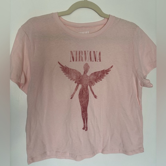 NIRVANA Pink and Red Graphic Crop Top - Picture 1 of 2
